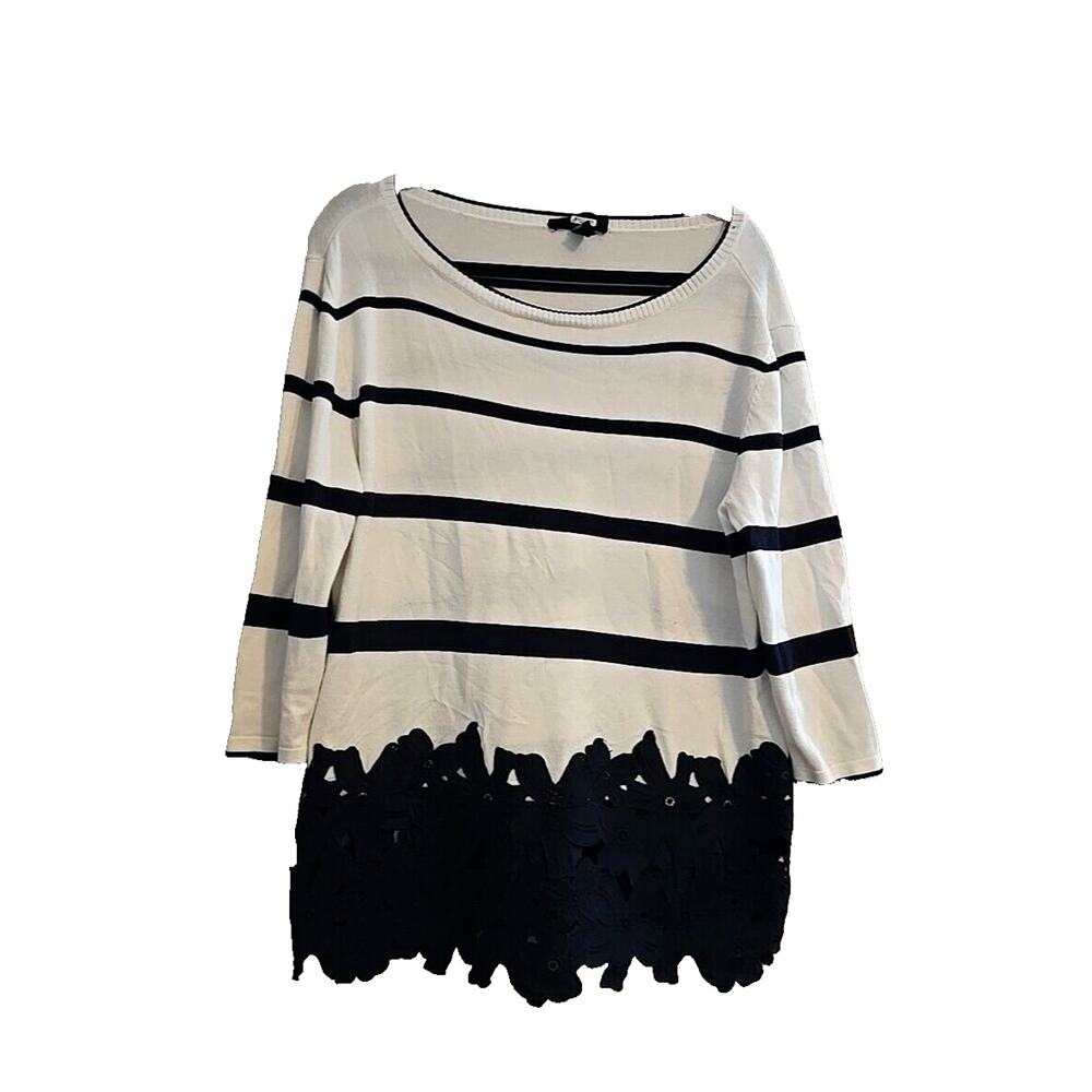 Lane Bryant White Striped Floral Applique Pullover Sweater Womans Size 14/16